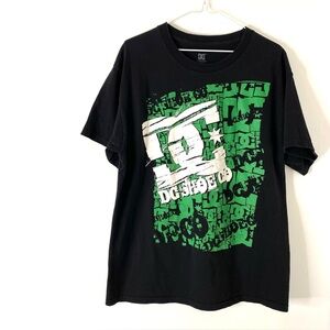 DC Shoes Black Distressed Logo Graphic Tee Green White Skate Streetwear